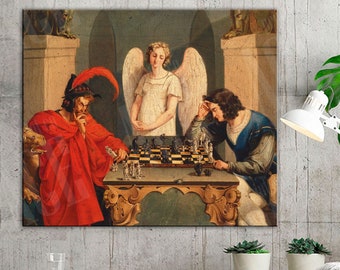 Faust und Mephisto beim Schachspiel 1919 th Reproduction Print, Playing Chess Vintage Canvas Print