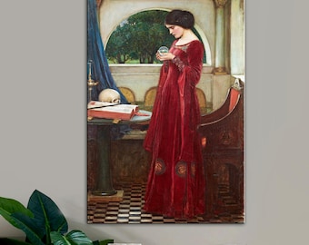 John William Waterhouse Crystal Ball Canvas Print, Female Mythology Romantic Wall Art