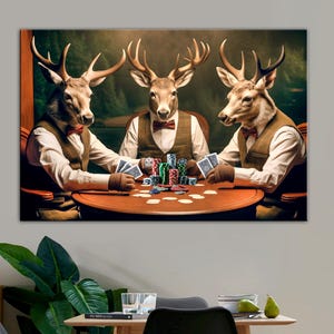 Stampa su tela con partita di poker, decorazione murale con cervi che giocano a poker, regalo per giocatori di carte, decorazione per club di poker