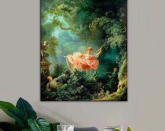 Impression sur toile La balançoire : reproduction de Jean-Honoré Fragonard, art de la nature romantique