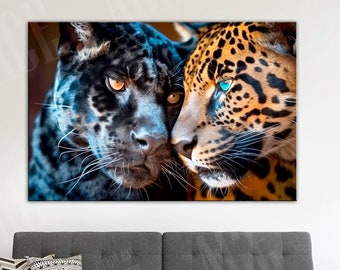 Black and Yellow Panther Canvas Print: Wildlife Portrait Wall Decor, Big Cat Portrait Painting