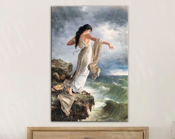 Death of Sappho by Miguel Carbonell Selva Reproduction Canvas Print, Mythology Wall Art Decor