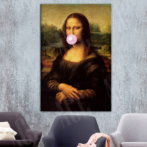 Het Mona Lisa kauwgom canvas, Mona Lisa kunst aan de muur