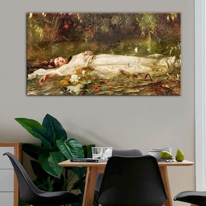 Ophelia Painting Print, Friedrich Wilhelm Theodor Heyser Reproduction Print, Ophelia by Friedrich Heyser Classic Painting Print Wall Decor