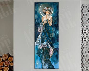 The Moon by Mucha Canvas Print, Alphonse Mucha Reproduction
