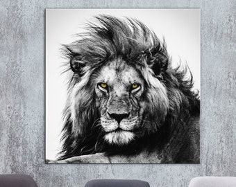 Lion Black and White Canvas Print: African Wall Art