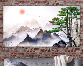 Japanese Mountain Canvas, Japan print, mountains art