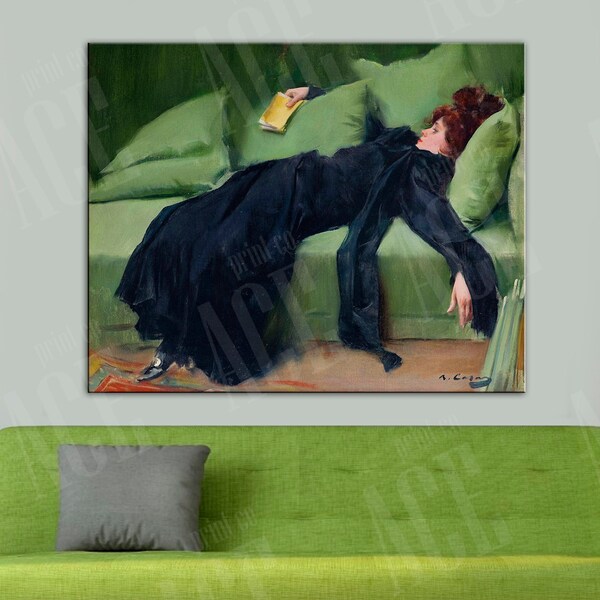 Ramon Casas Reproduktion Print, Dekadente junge Frau Leinwand, Casas Frau Vintage Art