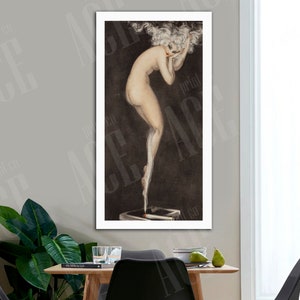 Girl in the Smoke Canvas Print, Vintage reproduction
