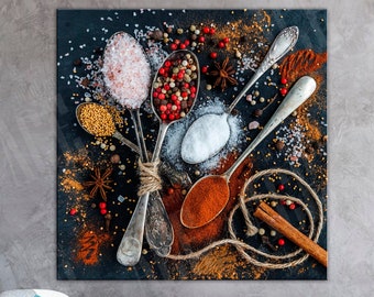Spoon Herbs and Spices Kitchen Canvas Print, Gift for Mom