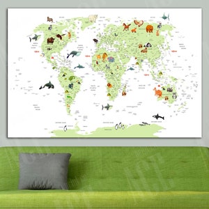 Wereldkaart Canvas, Kinderkamer Wereldkaart, Decor voor kinderkamer