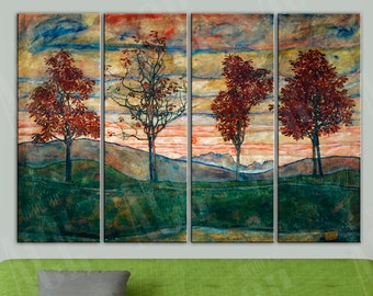 Egon Schiele Reproduction Print, Four Trees Vintage Canvas