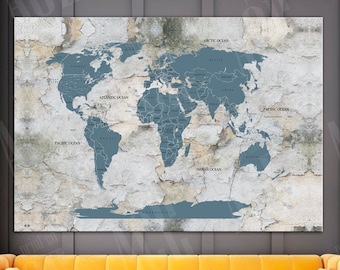 Vintage World Map Canvas Print: Rustic Decor
