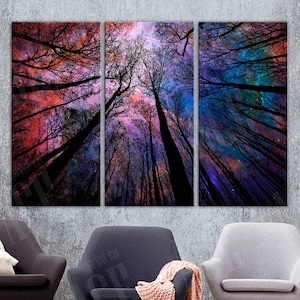 Forest Print, Tree tops Canvas, Purple Forest  Wall Art