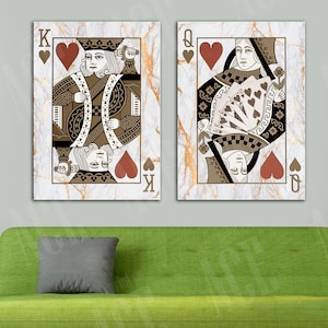 CONJUNTO de 2 painéis Chirvovy King and Lady Canvas, Lona de cartas de jogar, King Wall Art