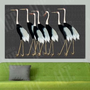 Reproductieprint Japanse kraanvogel, vintage canvas vogels
