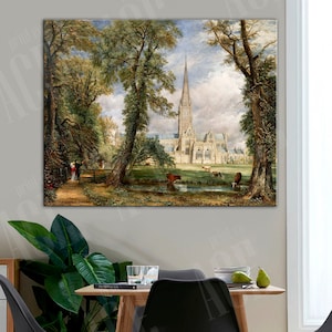 John Constable Salisbury Cathedral from the Bishop&#39;s Garden Canvas, Salisbury Cathedral Reproduction Painting Print Wall Art
