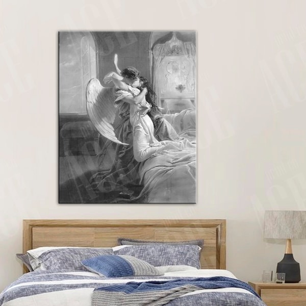 Mihaly Zichy canvas print, romantische ontmoeting met de kus reproductie print, Zichy romantische kunst