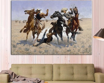Frederic Remington Aiding a Comrade Print, Cowboy Western Canvas Wall Decor