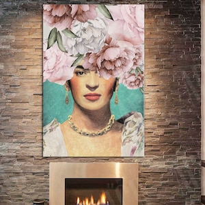 Portrait of a Woman Peony Canvas, Fashionable silhouette canvas, Peonies on the head of a girl portrait print