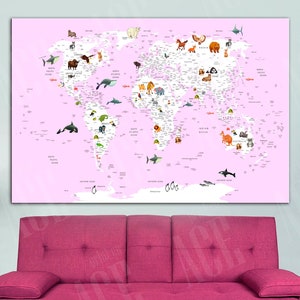 Weltkarte Leinwand, Kinderzimmer Weltkarte, Dekor für Kinderzimmer