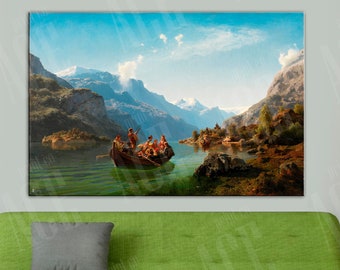 Bridal Procession on the Hardangerfjord Reproduction Canvas Print, Adolph Tidemand & Hans Gude Art