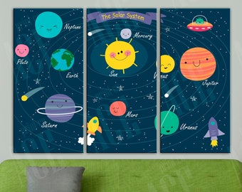 Solar System Canvas, Kids Space Print, Astronomy Canvas, Universe print