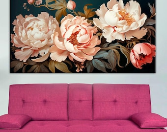 Vintage Peonies Canvas Print: Soft Pink Floral Botanical Wall Art