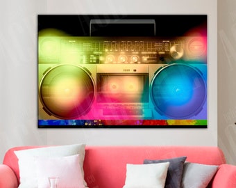 Colorful Vintage Radio Canvas Print,  Cassette Recorder Art, Music Gift Wall Decor, Boombox Canvas Print, Cassette Tape Recorder Print