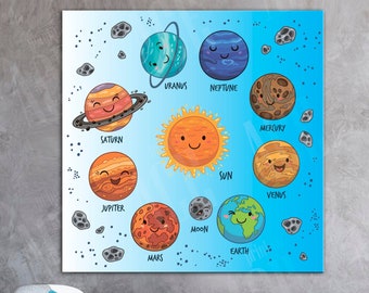 Solar System Canvas, Kids Space Print, Universe Planets Decor