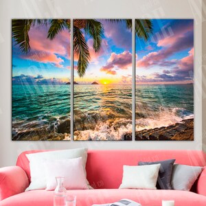 Tropical Ocean Canvas Print: Beach Palm Trees Wall Art
