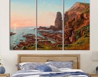 Eugene von Guerard Canvas Print: Italian  Castle Rock, Cape Schanck Landscape, Rustic Painting Decor