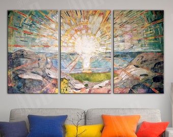 青と黄色の抽象的な海の絵画キャンバス：3枚の大きな壁アートのセット - Etsy 日本 キャンバスアートプリント抽象的な黄金の太陽キャンバス絵画ポスターの装飾壁アート写真リビングルーム寝室家の装飾壁画-70x100フレー