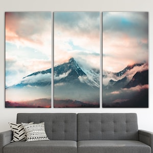Mountains Print, Mountains Foggy Forest Canvas, Fantasy Mountains Wall Art