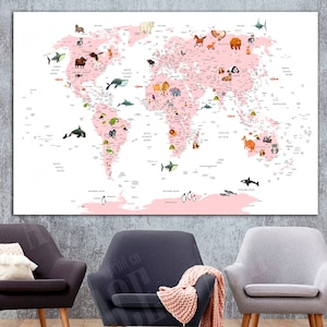 Wereldkaart Canvas, Kinderkamer Wereldkaart, Decor voor kinderkamer