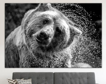 Black Big Bear Canvas Print: Forest Wall Art, Gift for a Hunter