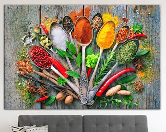 Spoon Herbs and Spices Kitchen Canvas Print