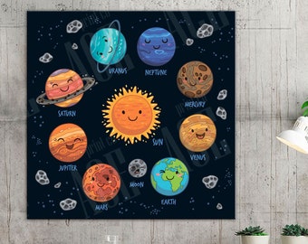 Solar System Canvas, Kids Space Print, Universe Planets Decor
