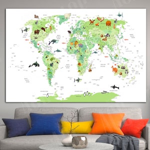Weltkarte Leinwand, Kinderzimmer Weltkarte, Dekor für Kinderzimmer