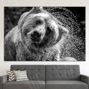 Black Big Bear Canvas Print: Forest Wall Art, Gift for a Hunter