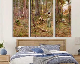 The Pioneer by Frederick McCubbin Canvas Triptych – Vintage Forest Painting Print, Farmhouse Wall Art Set