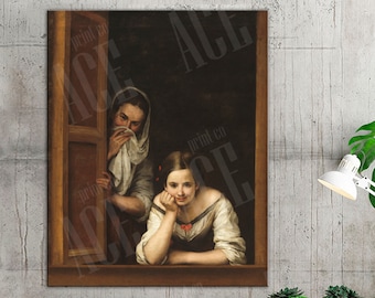 Bartolome Esteban Murillo Reproduction Print, Two Women at a Window Canvas