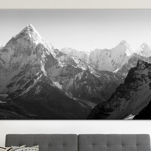 Black White Mountain Black and White Art Mountain Wall Art Etsy