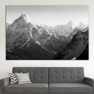 Black and White Mountain Print, Mountain Canvas, Mountain decor