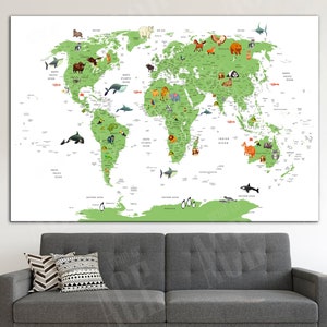 Wereldkaart Canvas, Kinderkamer Wereldkaart, Decor voor kinderkamer