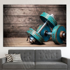 Dumbbells Canvas Print, Workout Print, Motivation sport art