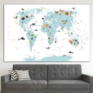 Wereldkaart Canvas, Kinderkamer Wereldkaart, Decor voor kinderkamer