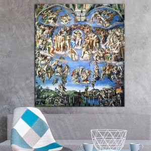 Fresco of the Last Judgement Reproduction Print, Michelangelo Fresco Wall Art, Last Judgement Antique Art Print, Michelangelo Canvas