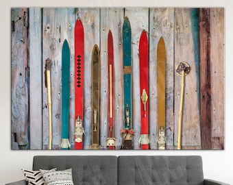 Vintage Winter Skis Canvas Print: Motivational Sport Art