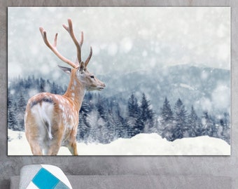 Winter Deer Canvas Print: Modern Wildlife Wall Art